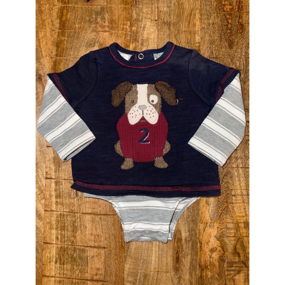 Mud Pie Baby Boys Navy Blue Bulldog Applique Layered Look Bodysuit 0-3M